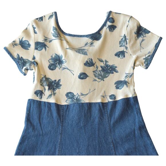 Vintage 90s Peggy Sue Denim Maxi Dress Floral Button Front Cottagecore - Picture 5 of 5